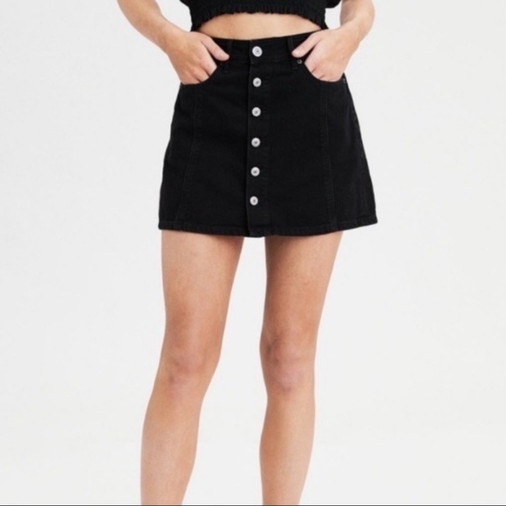 American Eagle Black Denim A-Line Mini Skirt (size 6 long)